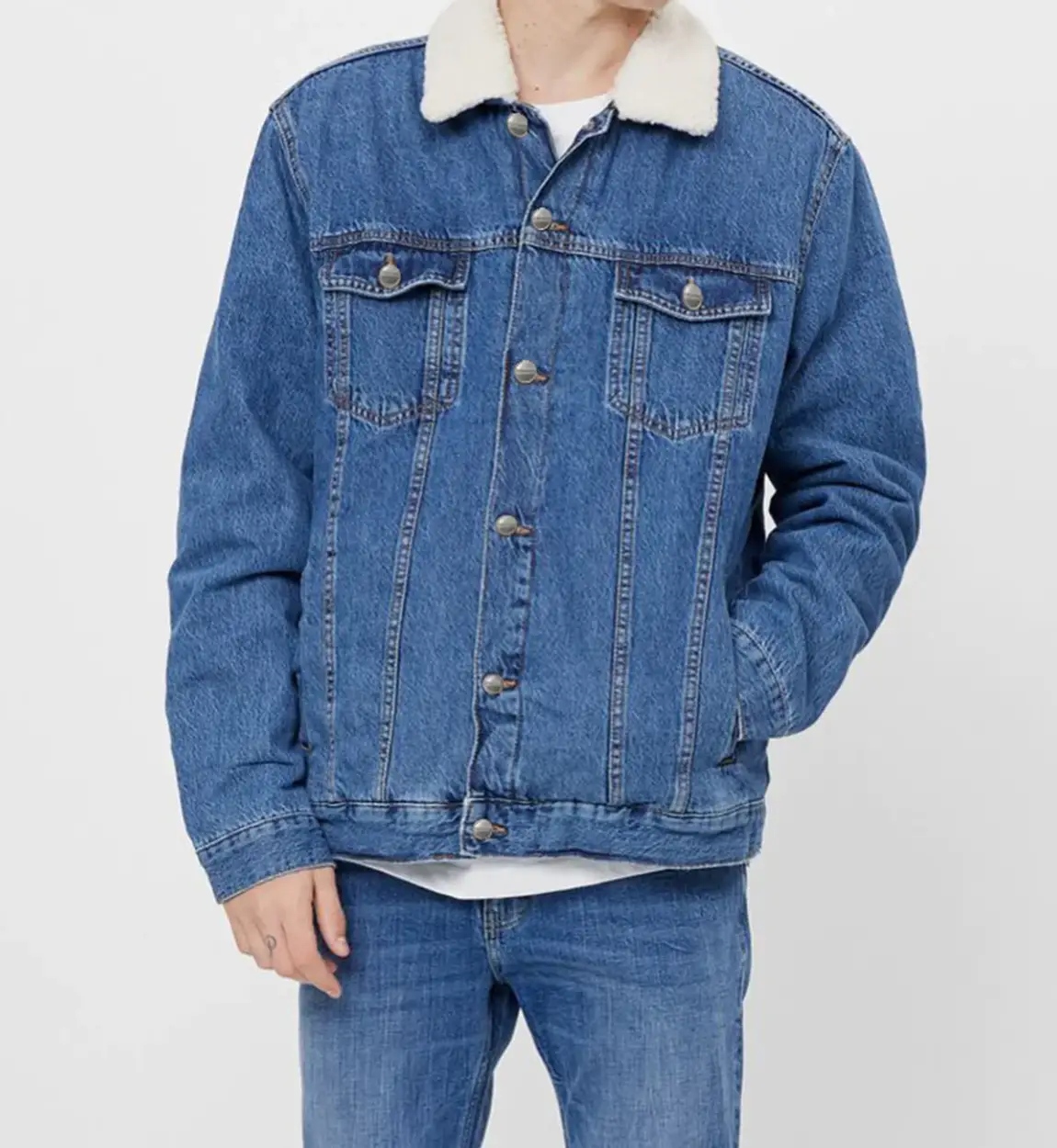 Blue Denim Jacket with Sherpa by Tendon Sports