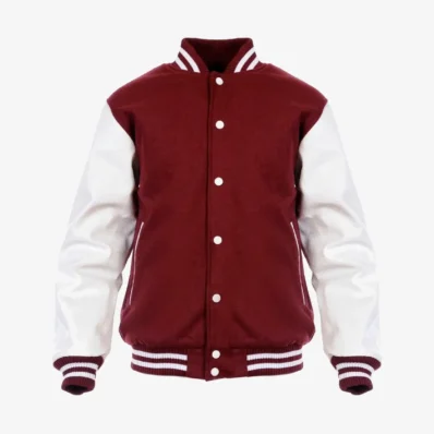 Leather Sleeve and Wool Blend Letterman College Varsity Jacket