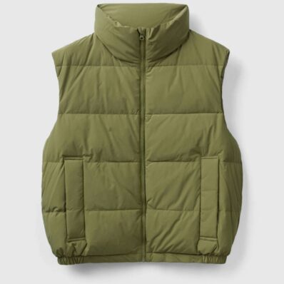 Military Green Sleevless Padded Puffer Jacket