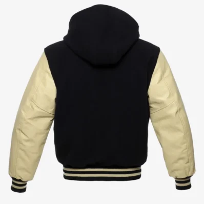 Hooded Wool and Leather Varsity Jacket