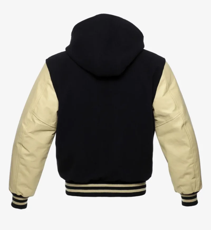 Hooded Wool and Leather Varsity Jacket