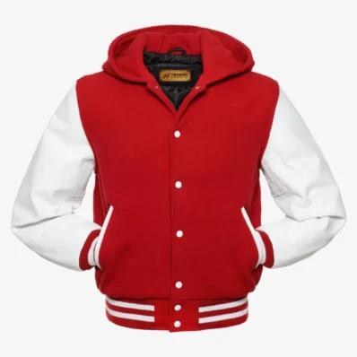 Hooded Wool and Leather Varsity Jacket Tendon Sports