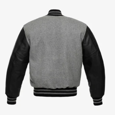 Tendon Sports Varsity Jacket grey wool and black leather