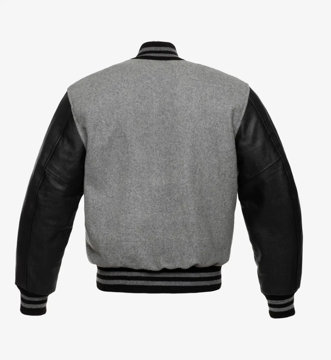 Tendon Sports Varsity Jacket grey wool and black leather