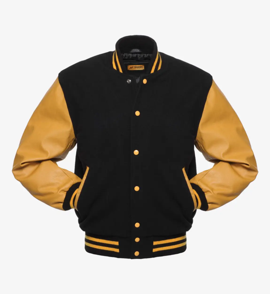Black and Golden Varisty jacket Tendon Sports bespoke tailoring