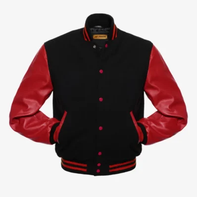 Tendon Sports Varsity Jacket black wool and red leather arms